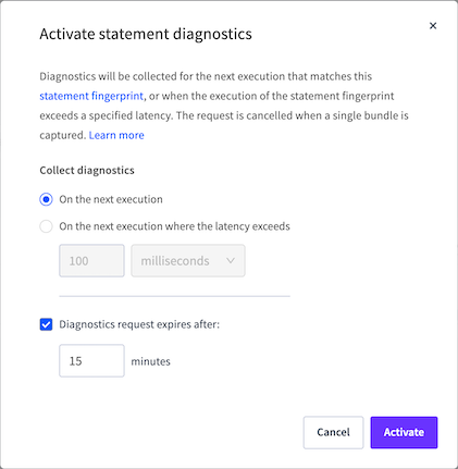 Statements diagnostics dialog